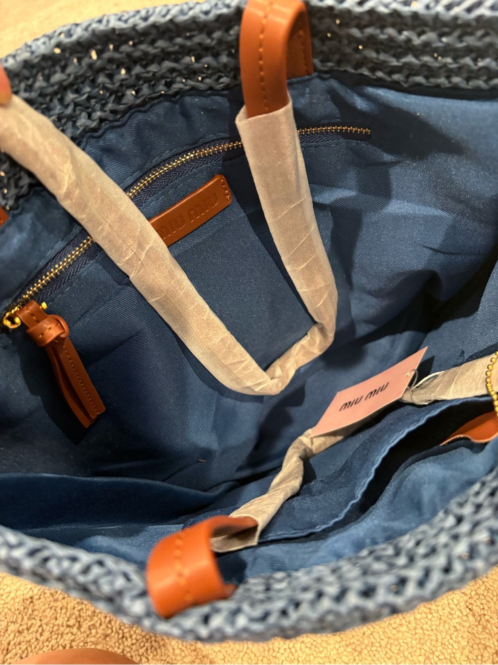 Miu Miu Crochet Striped Tote in Blue, Cream & Green GWP new - Picture 10 of 10